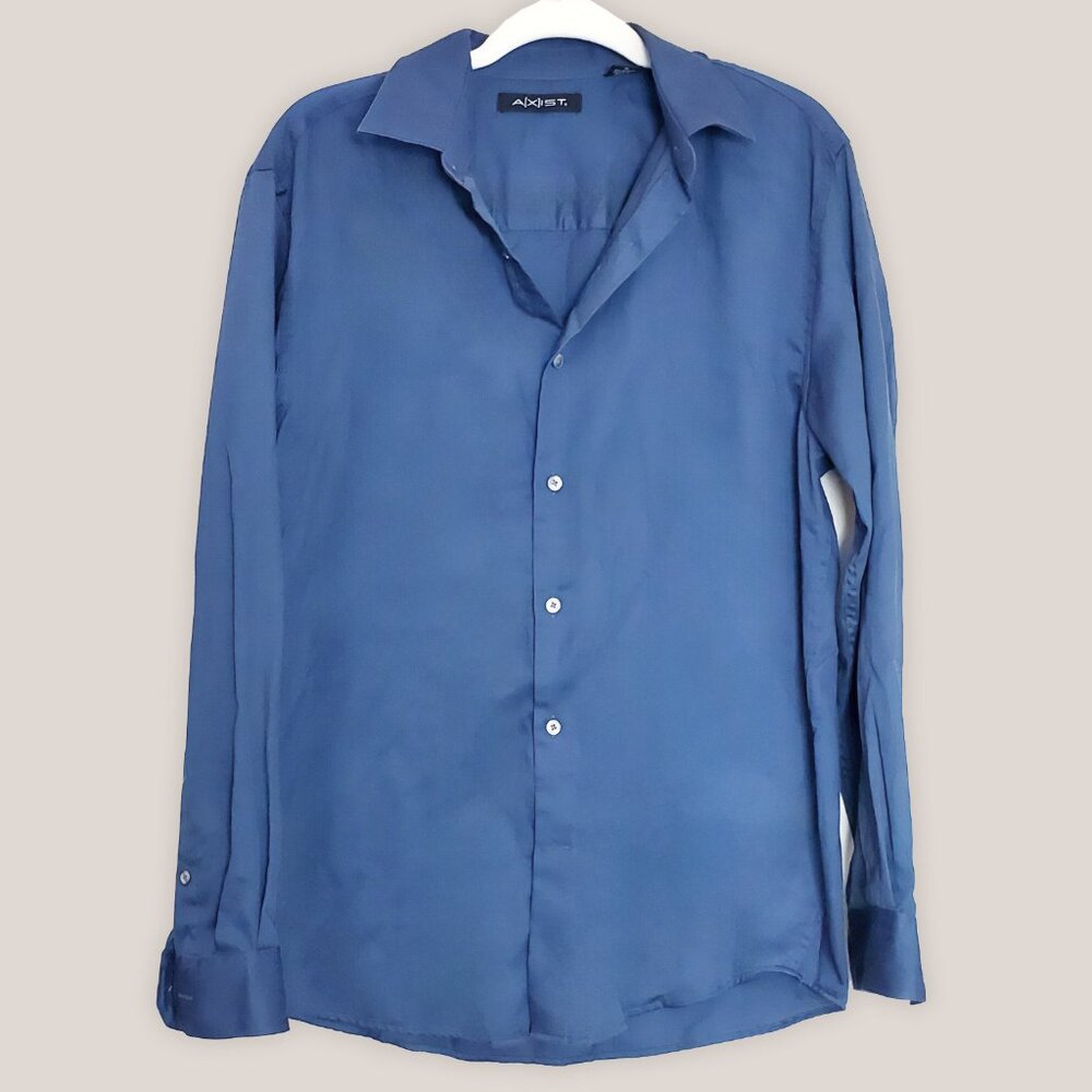 AXIST Men's Collared Button Down Blue Dress Shirt with Long Sleeves